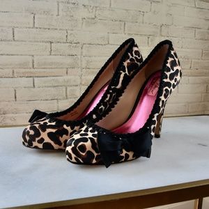 Betsey Johnson Leopard Satin Print Heels With Bow
